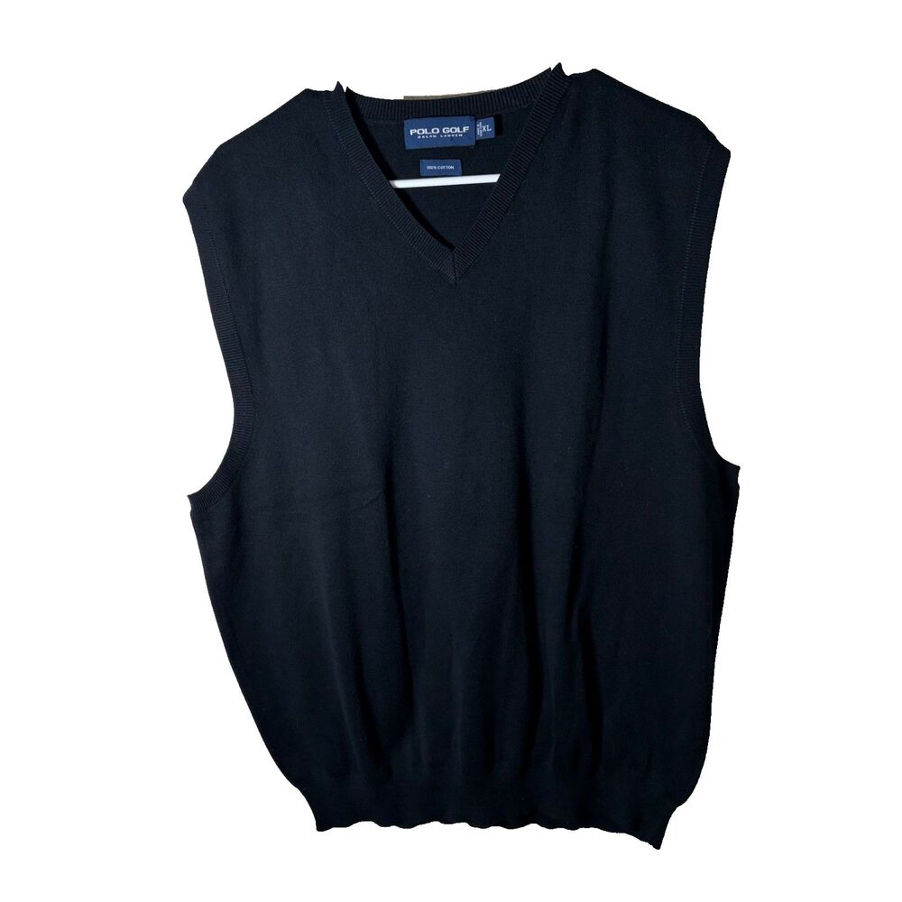 Polo Golf Ralph Lauren Sweater Vest Men's XL Black Cotton Pullover V-Neck
